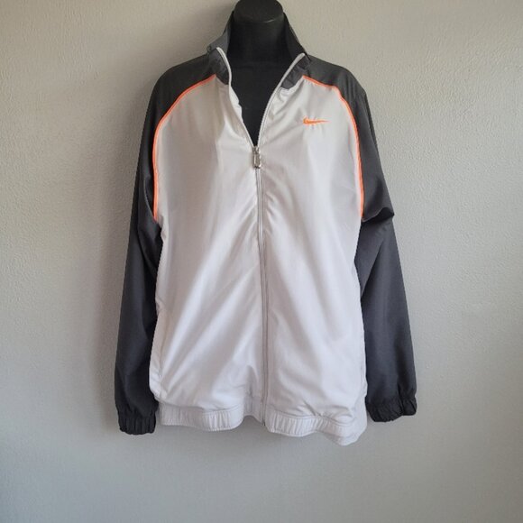 Nike Dri-Fit Gray White Orange Lined Full Zip Windbreaker Mens Medium - Picture 1 of 10